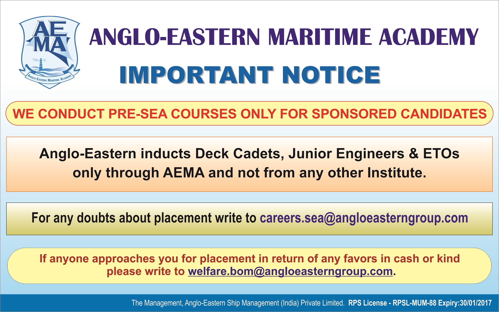 Anglo Eastern Maritime Academy Admission Notification for 2023 Batches